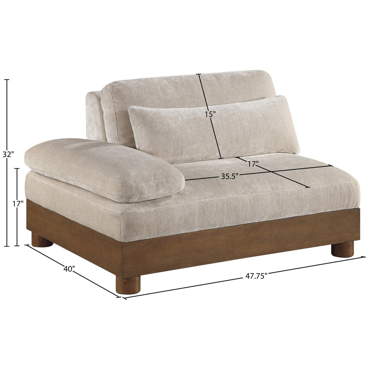 Turin Taupe Chenille Fabric Upholstered Modular Left Arm Chair
