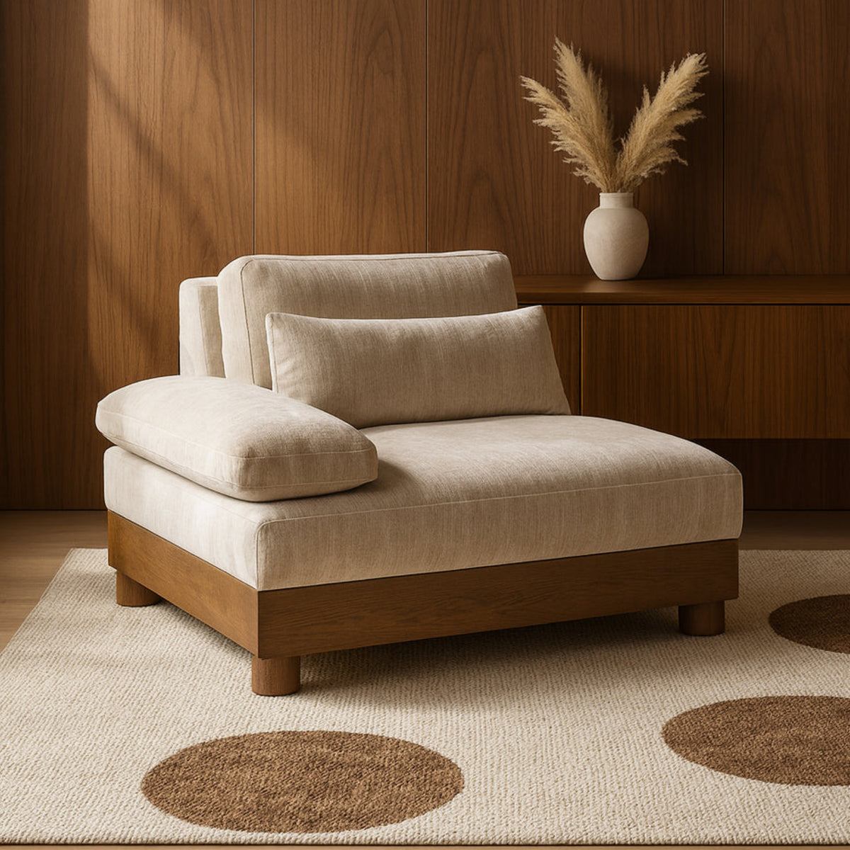 Turin Taupe Chenille Fabric Upholstered Modular Left Arm Chair