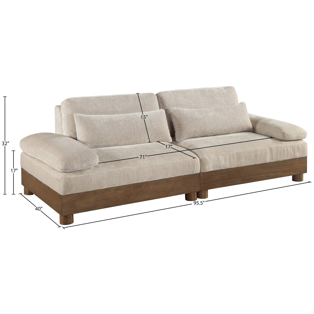 Turin 95.5in Taupe Chenille Fabric Upholstered 2 Piece Modular Sofa