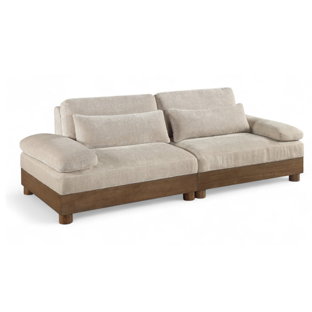 Turin 95.5" Taupe Chenille Fabric Upholstered 2pc. Modular Sofa in taupe chenille, walnut frame, primary product view