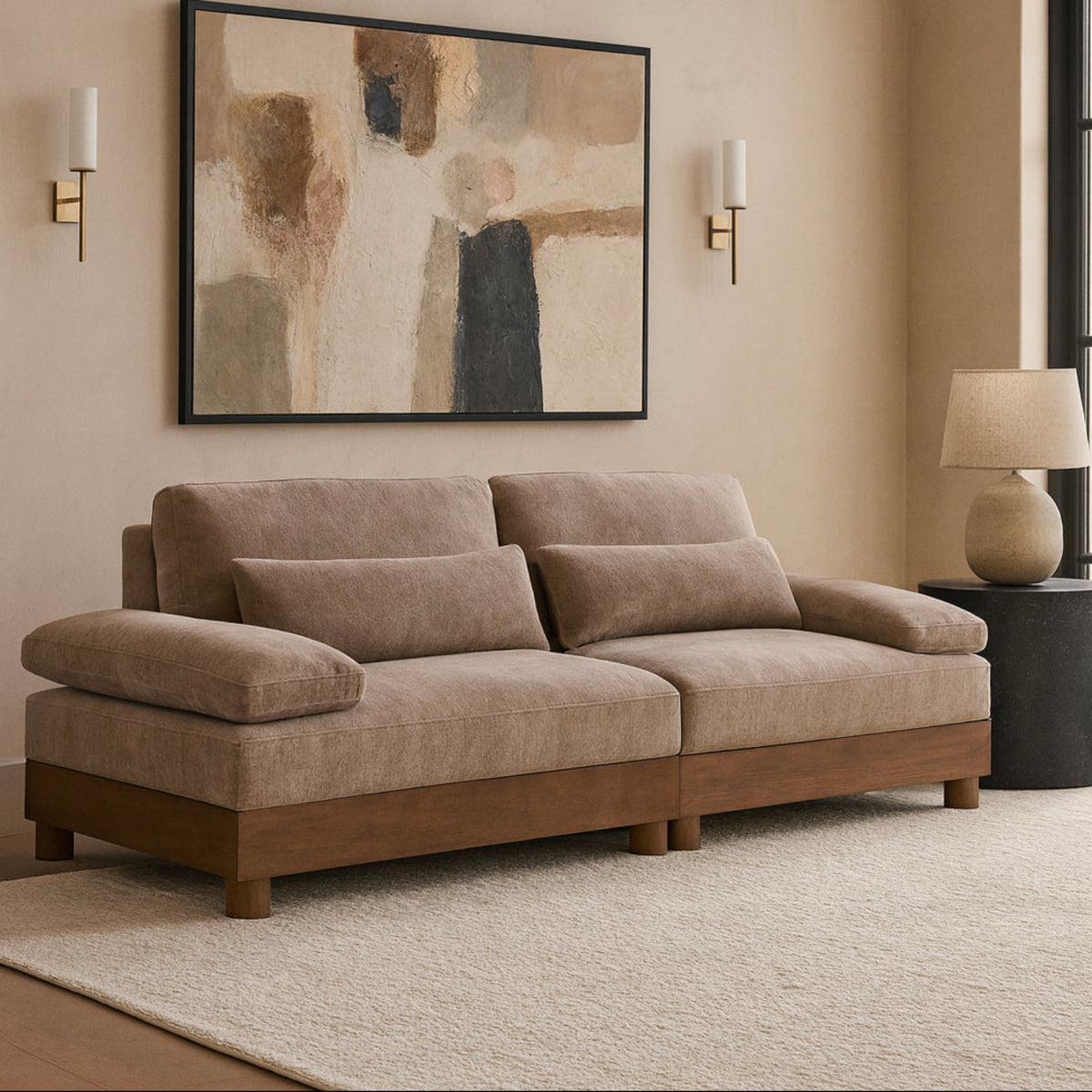 Turin 95 .5in Taupe Chenille Fabric Upholstered 2Piece. Modular Sofa