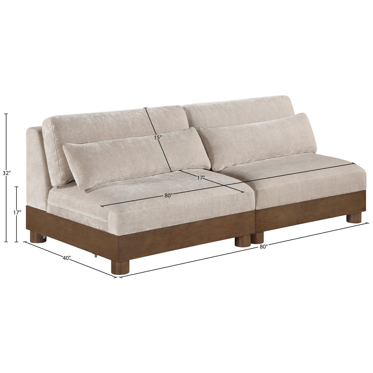 Turin 80in Taupe Chenille Fabric Upholstered 2 Piece Modular Sofa