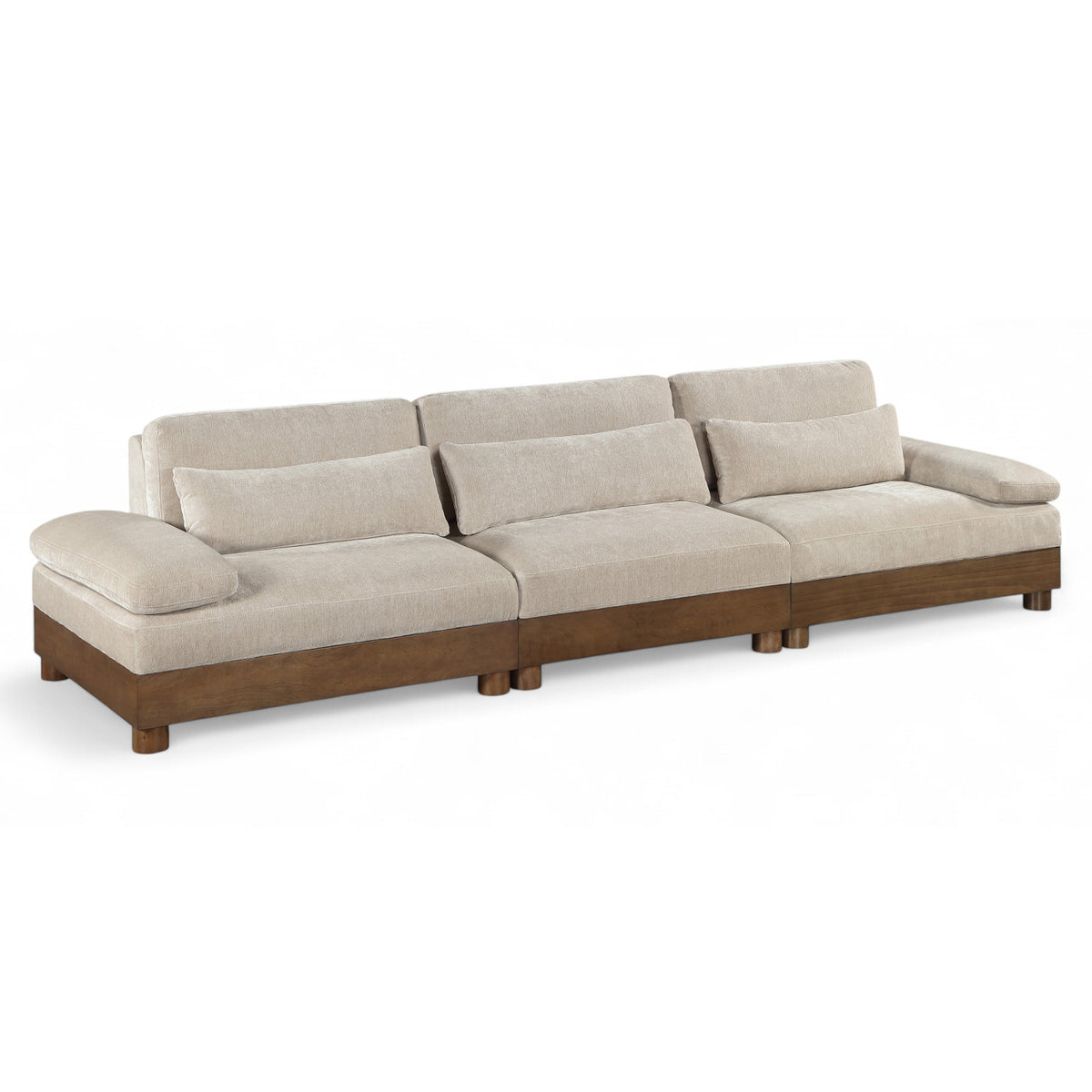 Turin 135.5" Taupe Chenille Fabric Upholstered 3pc. Modular Sofa in taupe chenille, primary product view