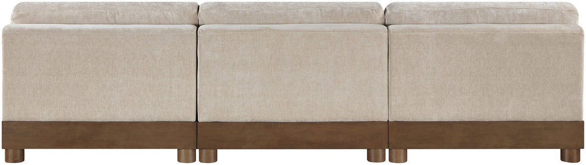 Turin 120in Taupe Chenille Fabric Upholstered 3 Piece. Modular Sofa