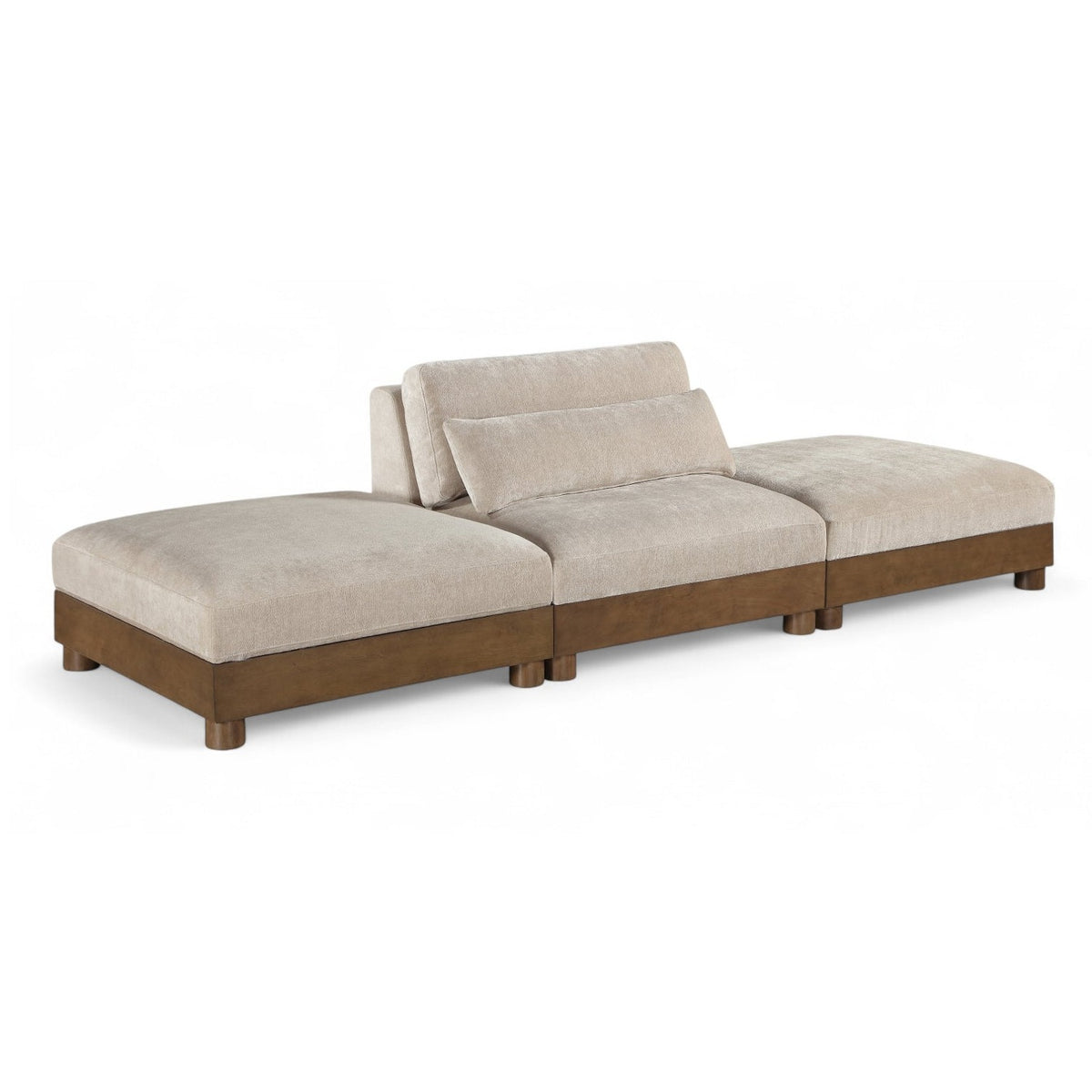 Turin 120" Taupe Chenille Fabric Upholstered 3pc. Modular Sofa in taupe chenille, brown walnut, primary product view