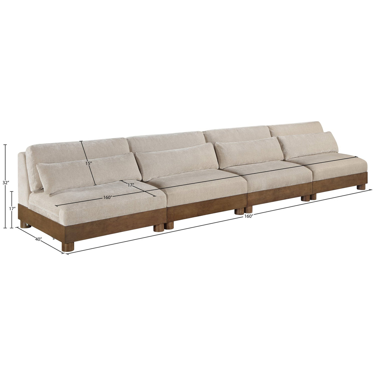 Turin 16 0in Taupe Chenille Fabric Upholstered 4 Piece. Modular Sofa