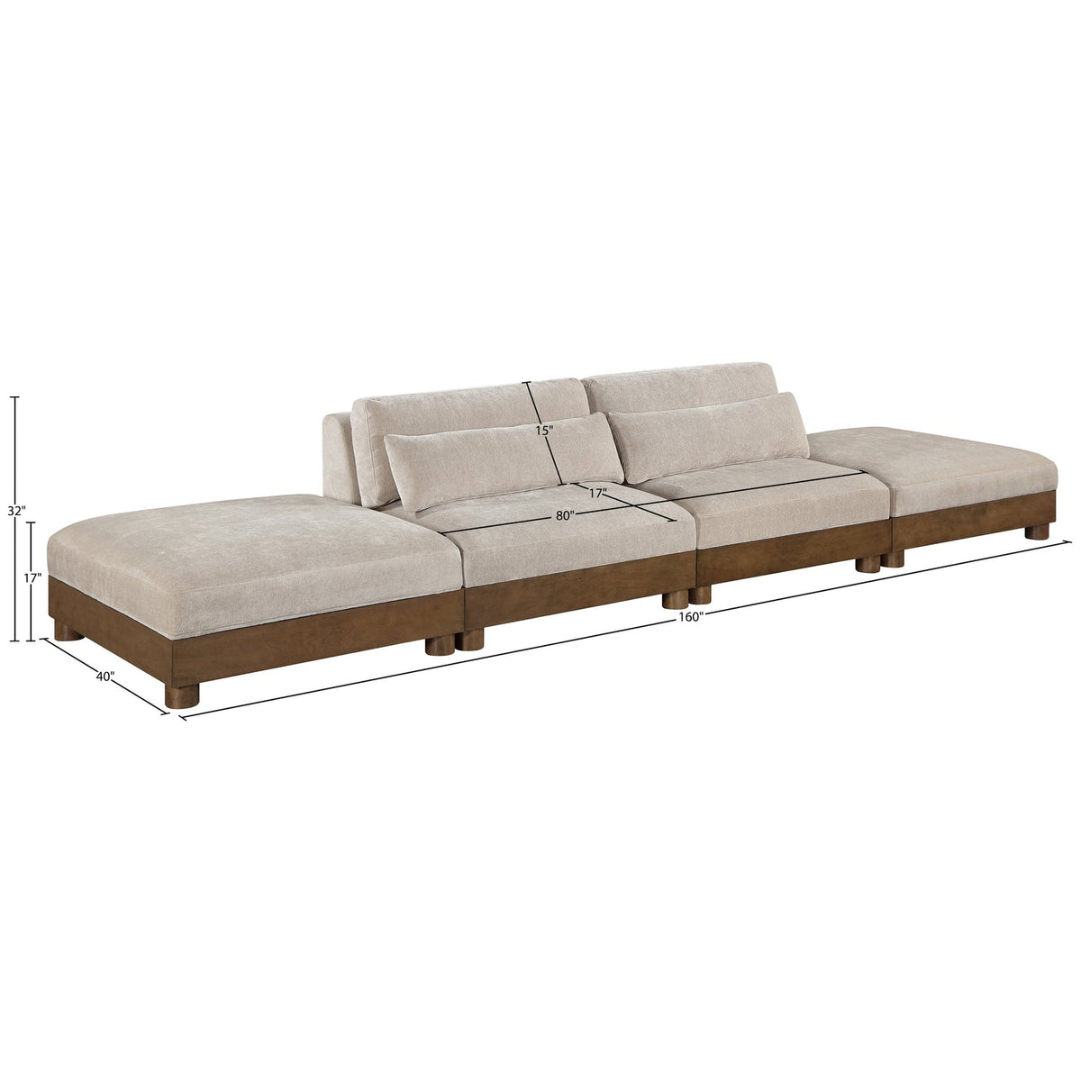 Turin 16 0in Taupe Chenille Fabric Upholstered 4 Piece. Modular Sofa