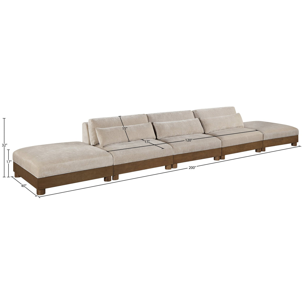 Turin 200in Taupe Chenille Fabric Upholstered 5 Piece Modular Sofa