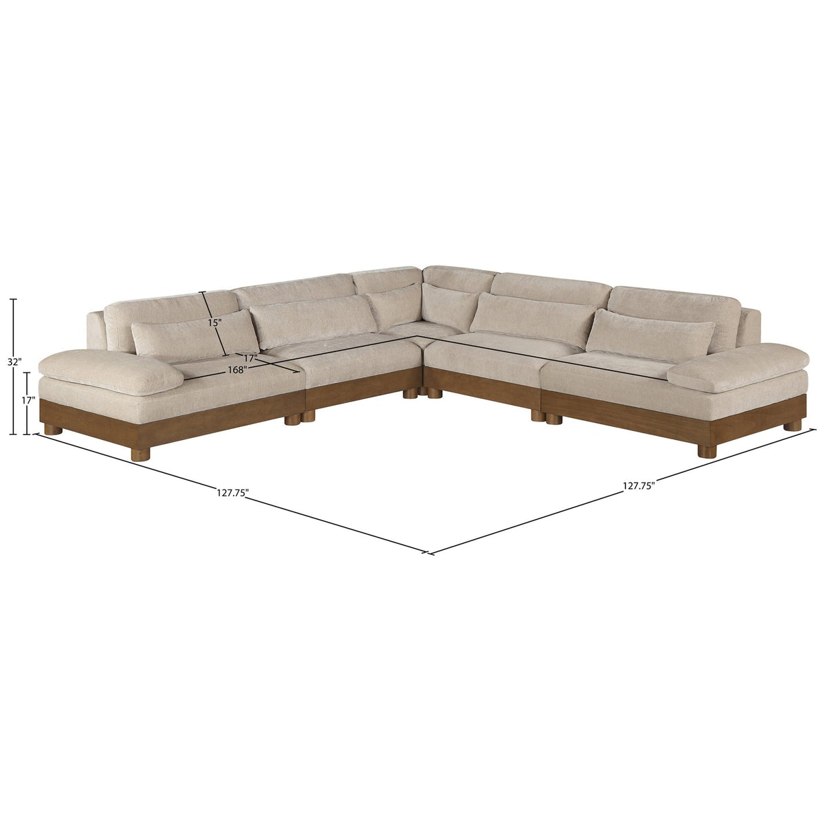 Turin 127.75in Taupe Chenille Fabric Upholstered 5 Piece Modular Sectional Sofa