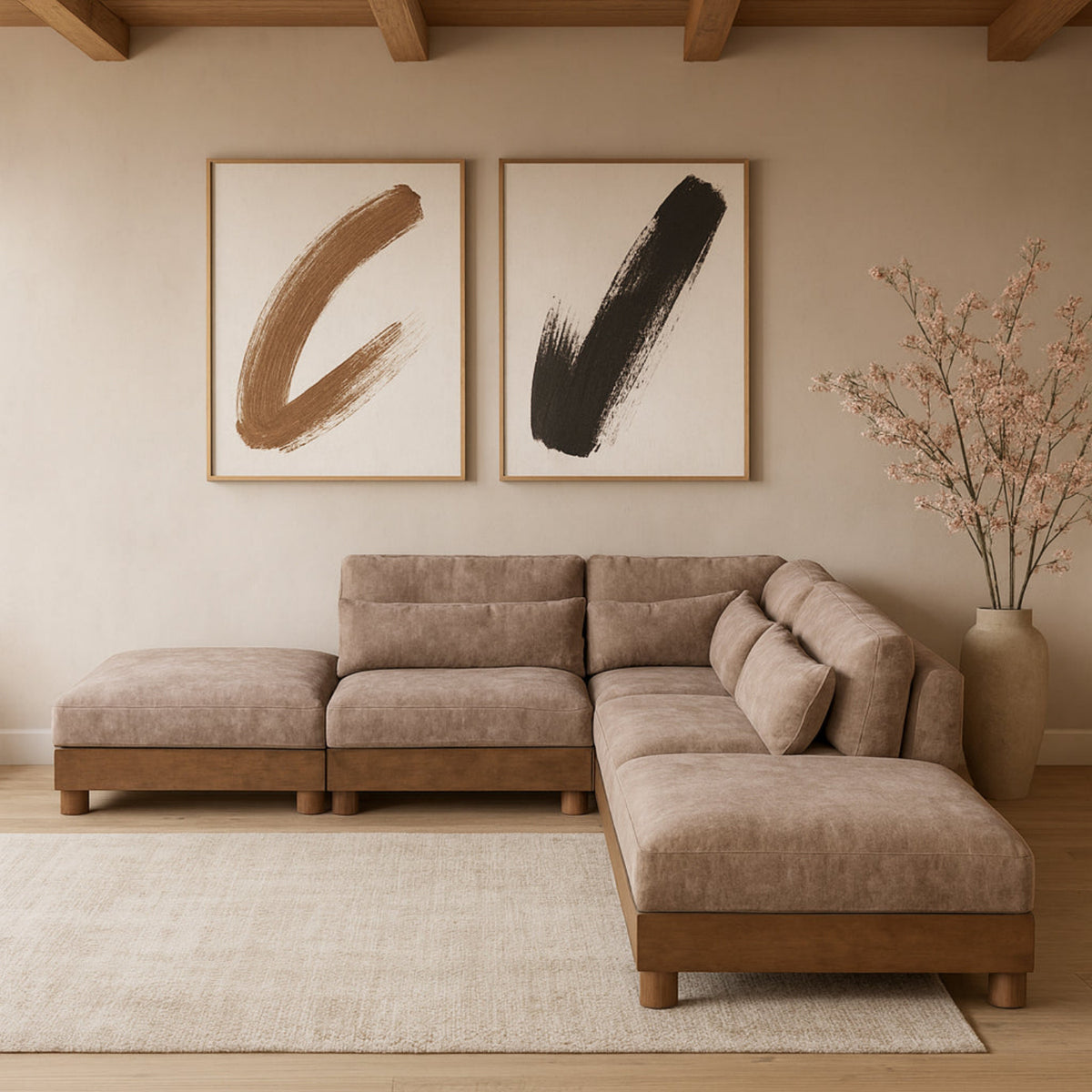Turin 120in Taupe Chenille Fabric Upholstered 5 Piece Modular Sectional Sofa