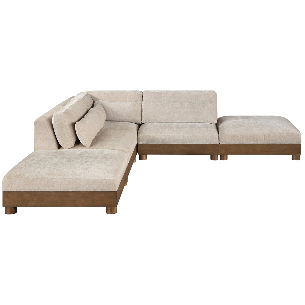Turin 120in Taupe Chenille Fabric Upholstered 5 Piece Modular Sectional Sofa