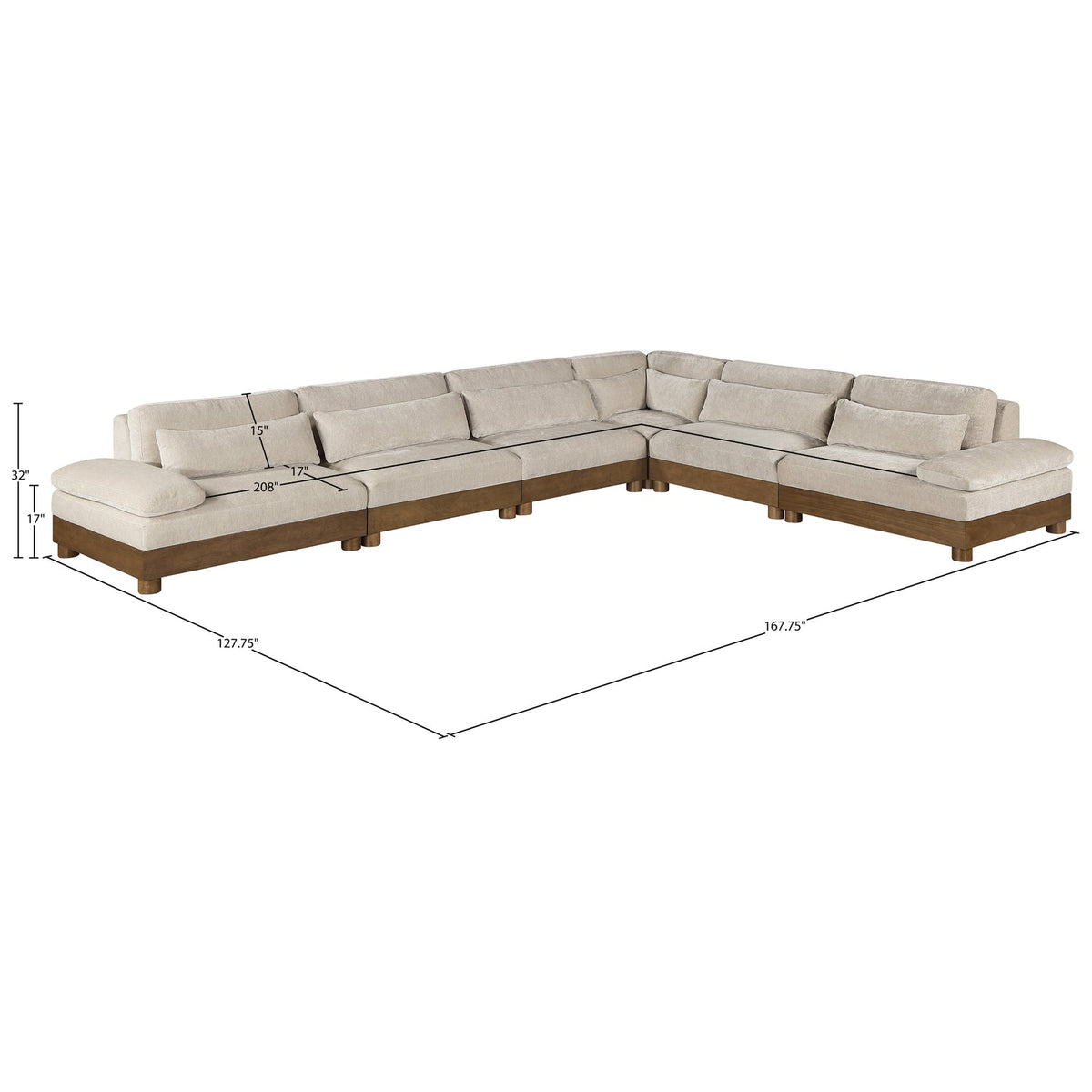 Turin 167.75in Taupe Chenille Fabric Upholstered 6 Piece Modular Sectional Sofa