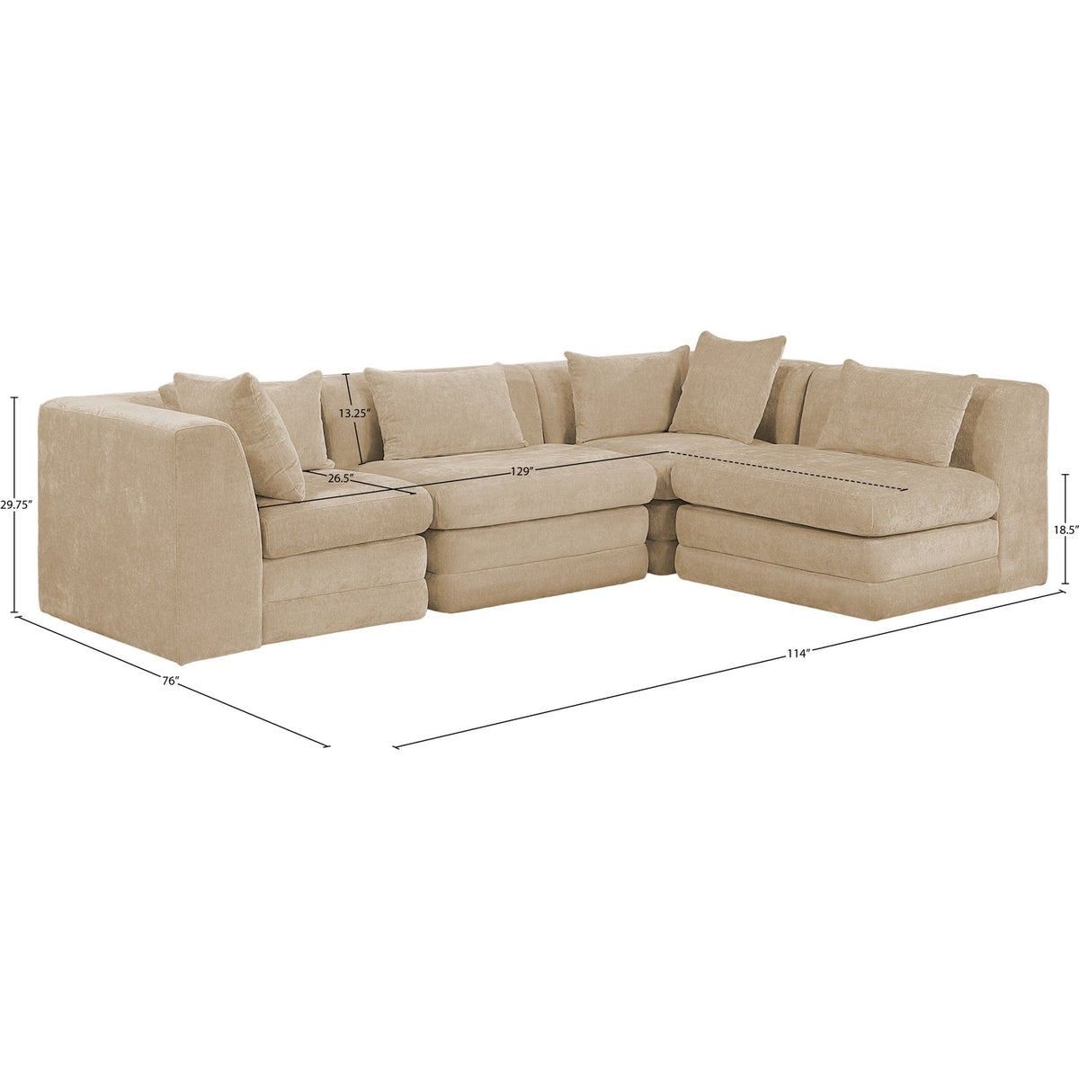 Stellar 114in Beige Chenille Fabric Upholstered 4 Piece Modular Sectional Sofa
