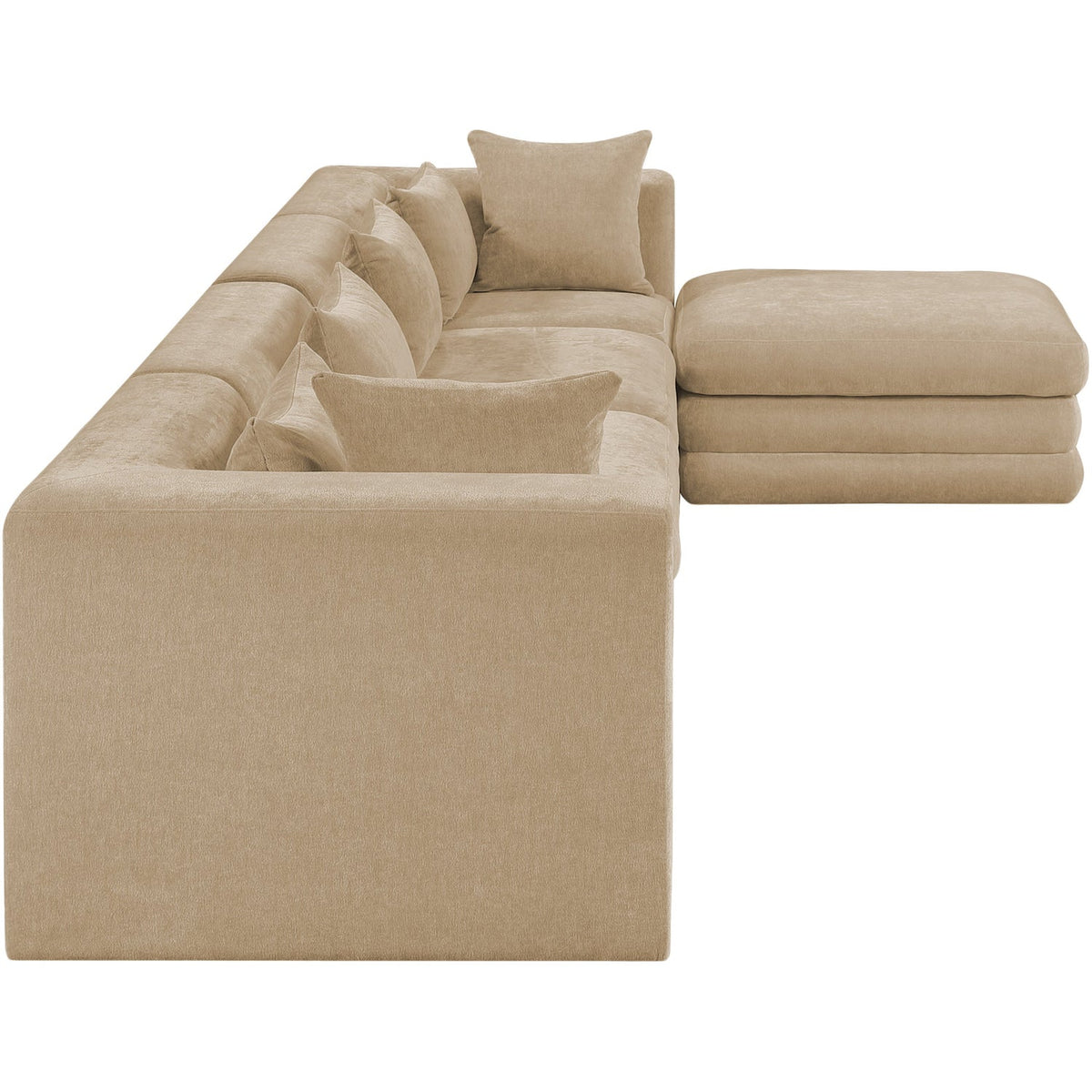 Stellar 152in Beige Chenille Fabric Upholstered 5 Piece Modular Sectional Sofa