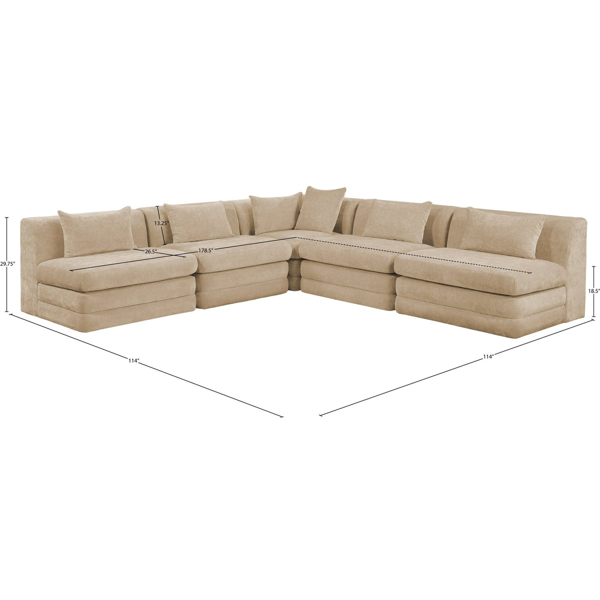 Stellar 114in Beige Chenille Fabric Upholstered 5 Piece Modular Sectional Sofa