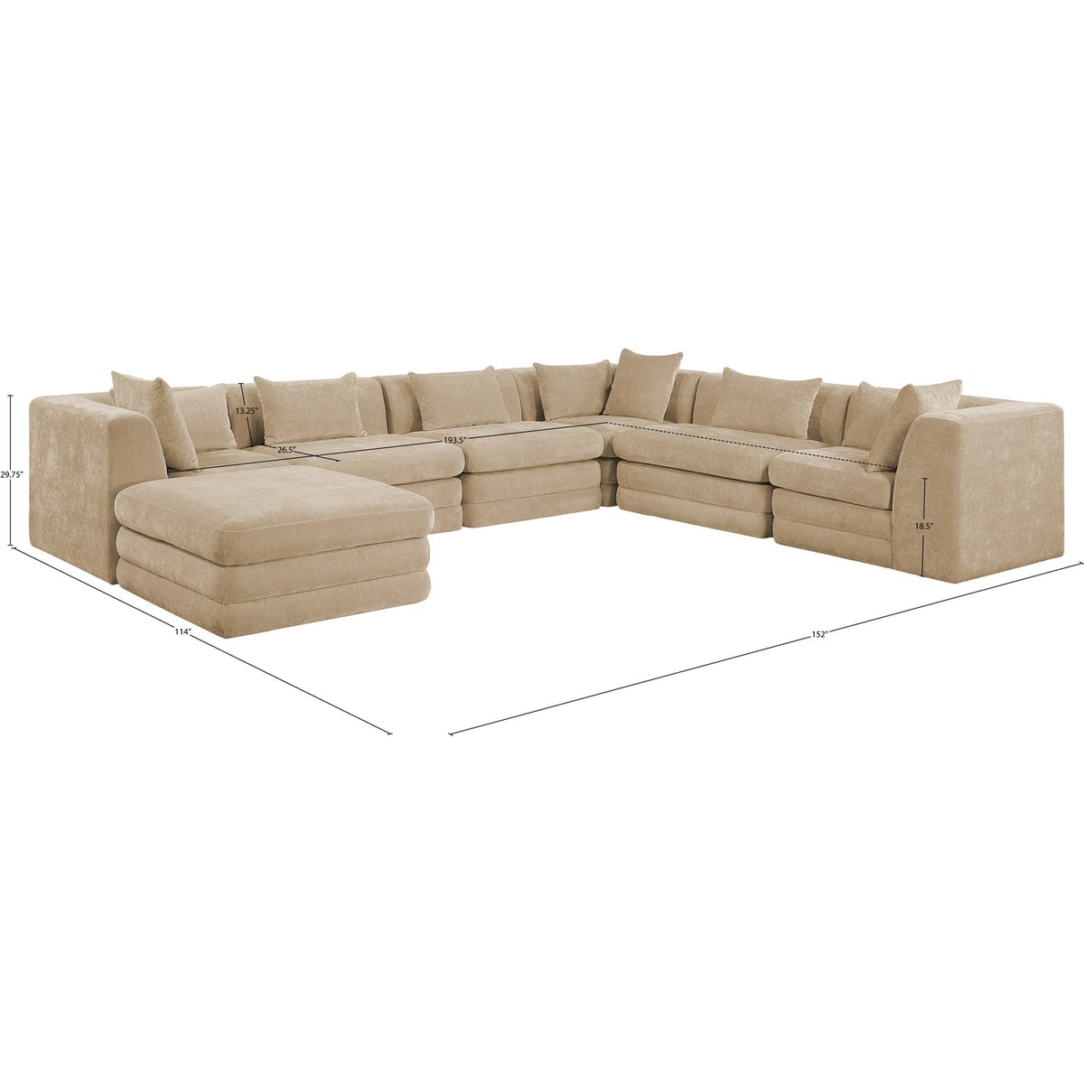 Stellar 152in Beige Chenille Fabric Upholstered 7 Piece Modular Sectional Sofa