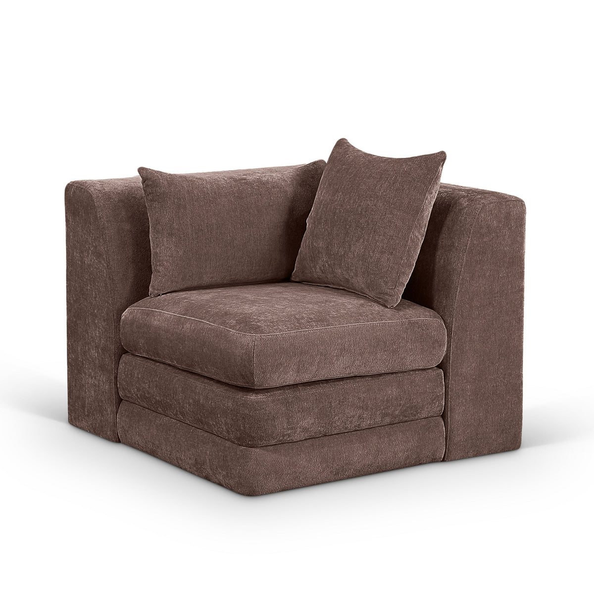 Stellar modular corner chair in brown chenille fabric, primary product view
