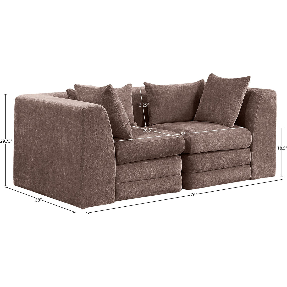 Stellar 7 6in Brown Chenille Fabric Upholstered 2Piece Modular Sofa