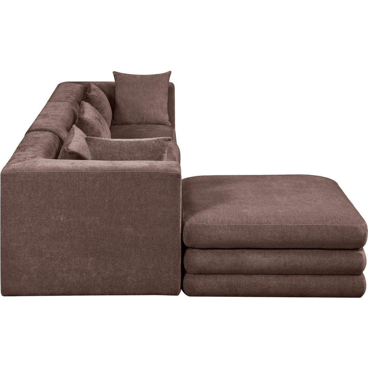 Stellar 114in Brown Chenille Fabric Upholstered 4 Piece Modular Sectional Sofa