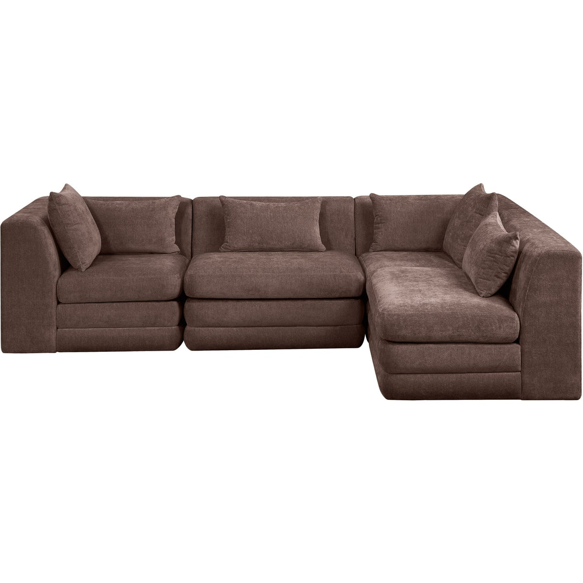Stellar 114in Brown Chenille Fabric Upholstered 4 Piece Modular Sectional Sofa