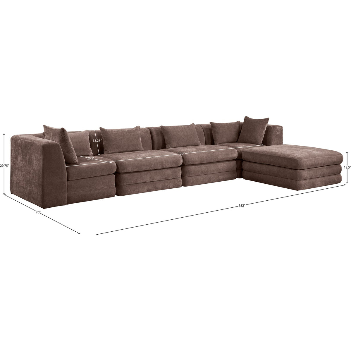 Stellar 152in Brown Chenille Fabric Upholstered 5 Piece Modular Sectional Sofa