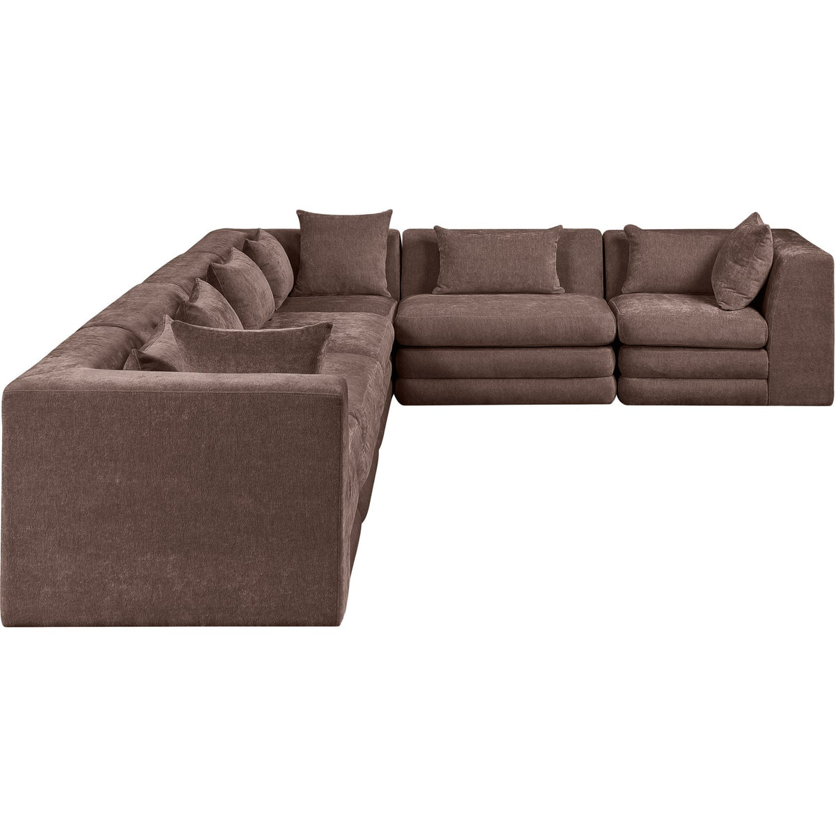 Stellar 152in Brown Chenille Fabric Upholstered 6 Piece Modular Sectional Sofa