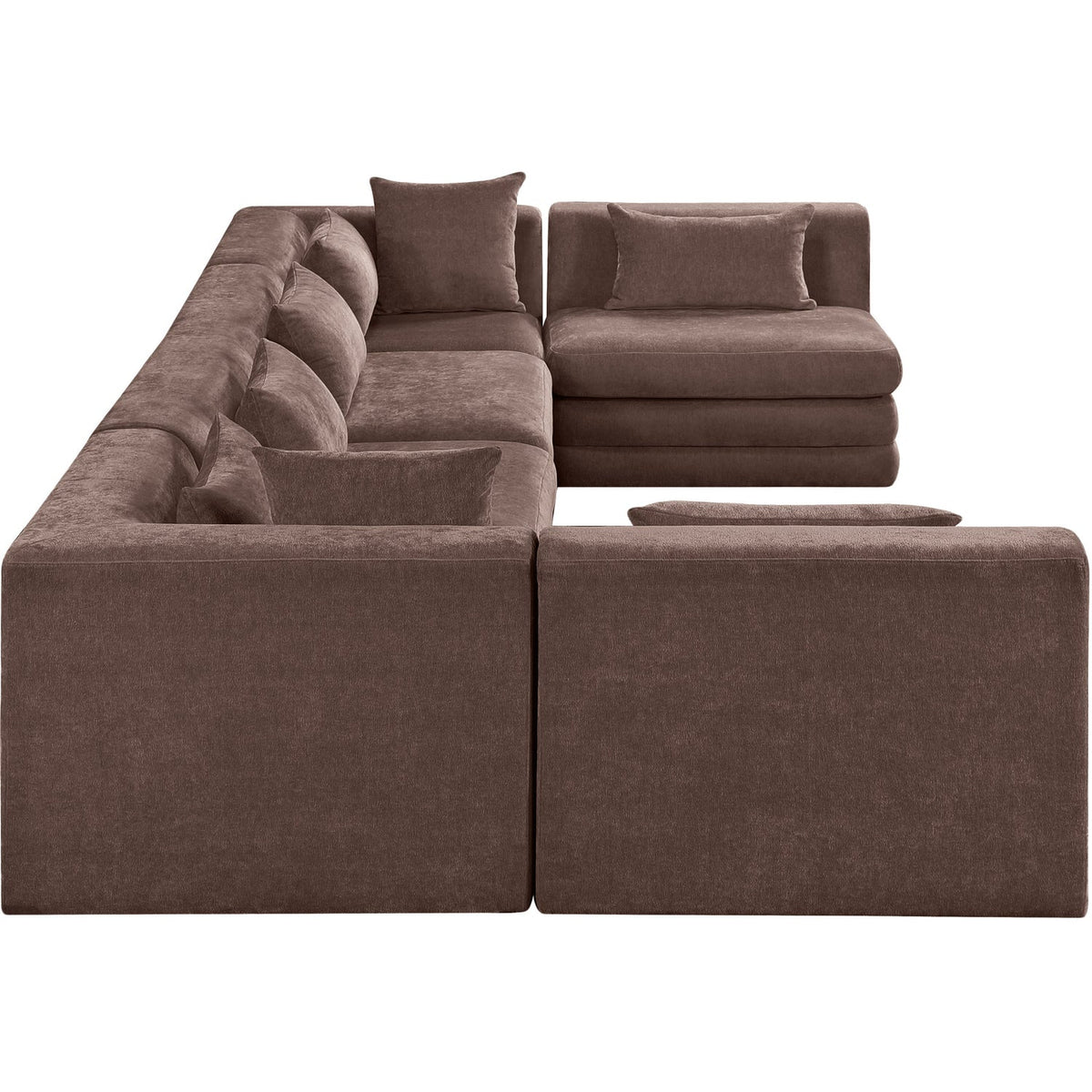 Stellar 152in Brown Chenille Fabric Upholstered 6 Piece Modular Sectional Sofa