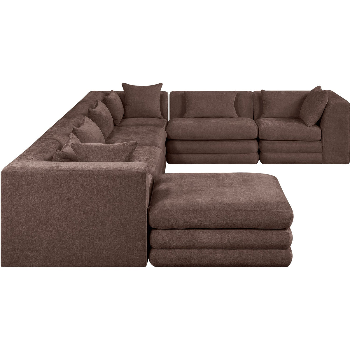 Stellar 152in Brown Chenille Fabric Upholstered 7 Piece Modular Sectional Sofa