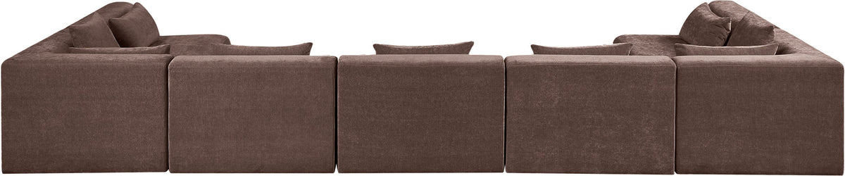 Stellar 190in Brown Chenille Fabric Upholstered 7 Piece Modular Sectional Sofa