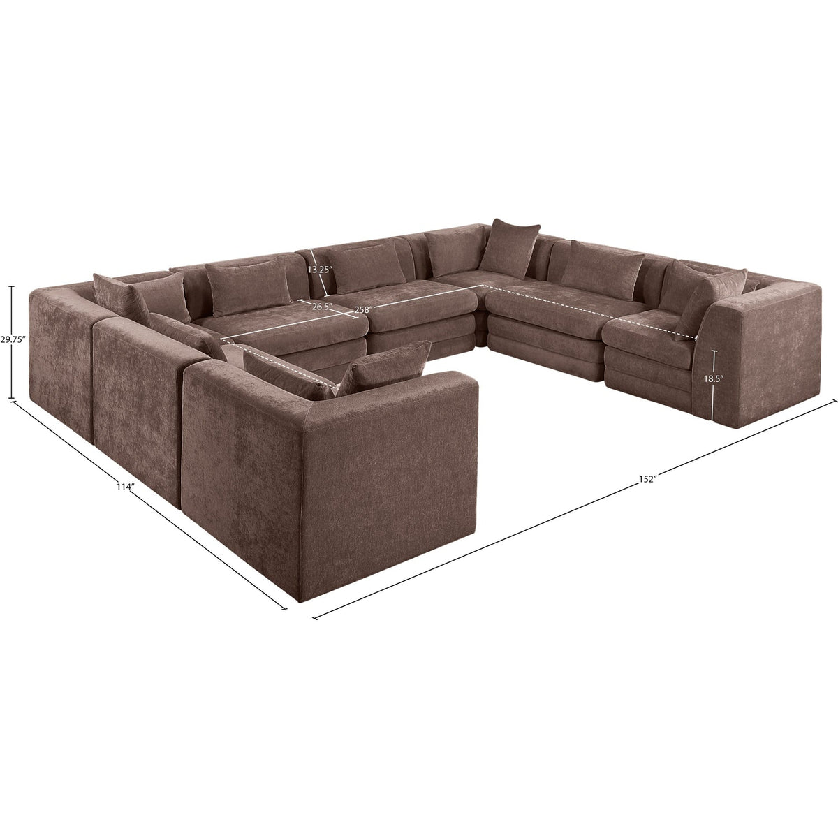 Stellar 152in Brown Chenille Fabric Upholstered 8 Piece Modular Sectional Sofa