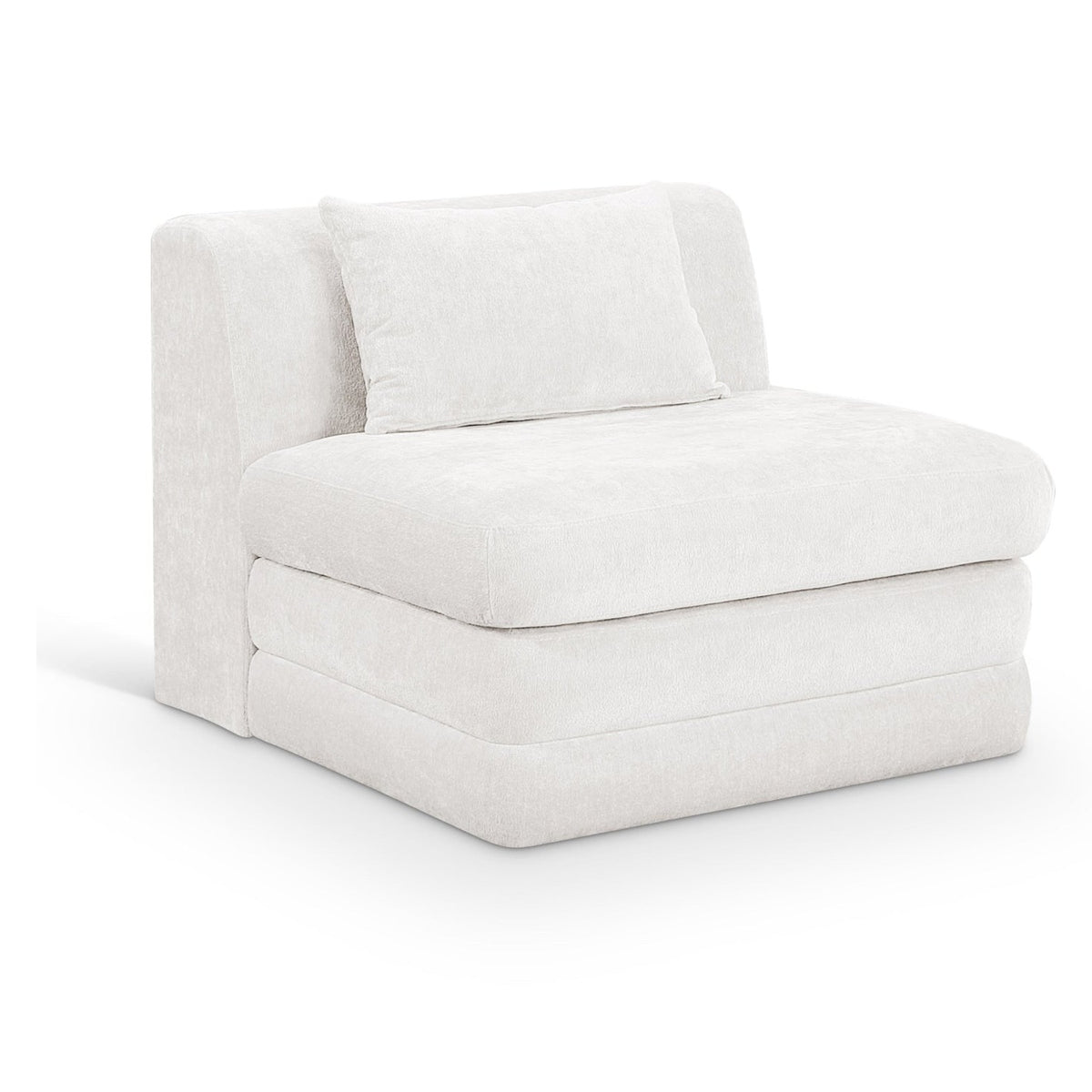 Stellar modular armless chair in cream chenille fabric, primary product view