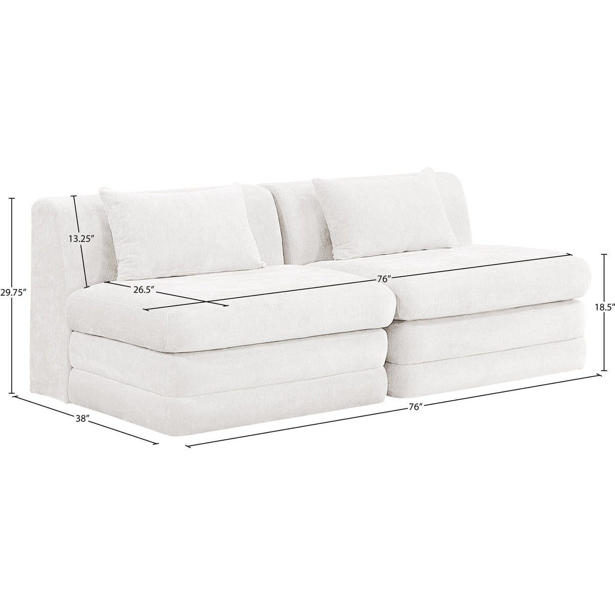 Stellar 76in Cream Chenille Fabric Upholstered 2 Piece Modular Sofa