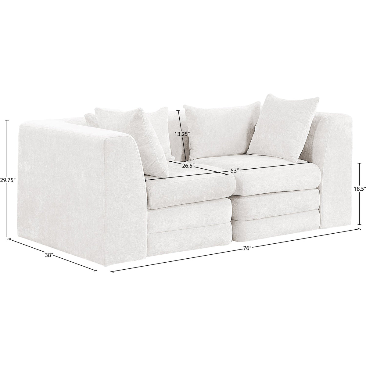 Stellar 76in Cream Chenille Fabric Upholstered 2 Piece Modular Sofa