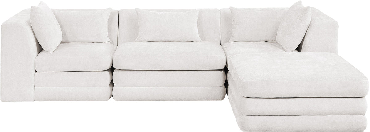 Stellar 114in Cream Chenille Fabric Upholstered 4 Piece Modular Sectional Sofa