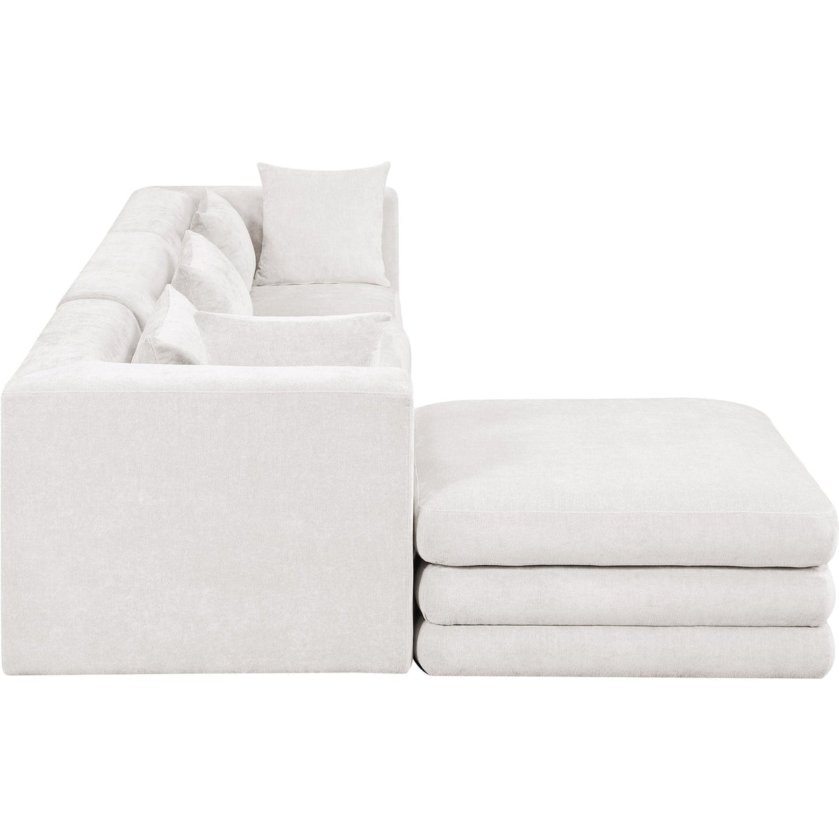 Stellar 114in Cream Chenille Fabric Upholstered 4 Piece Modular Sectional Sofa