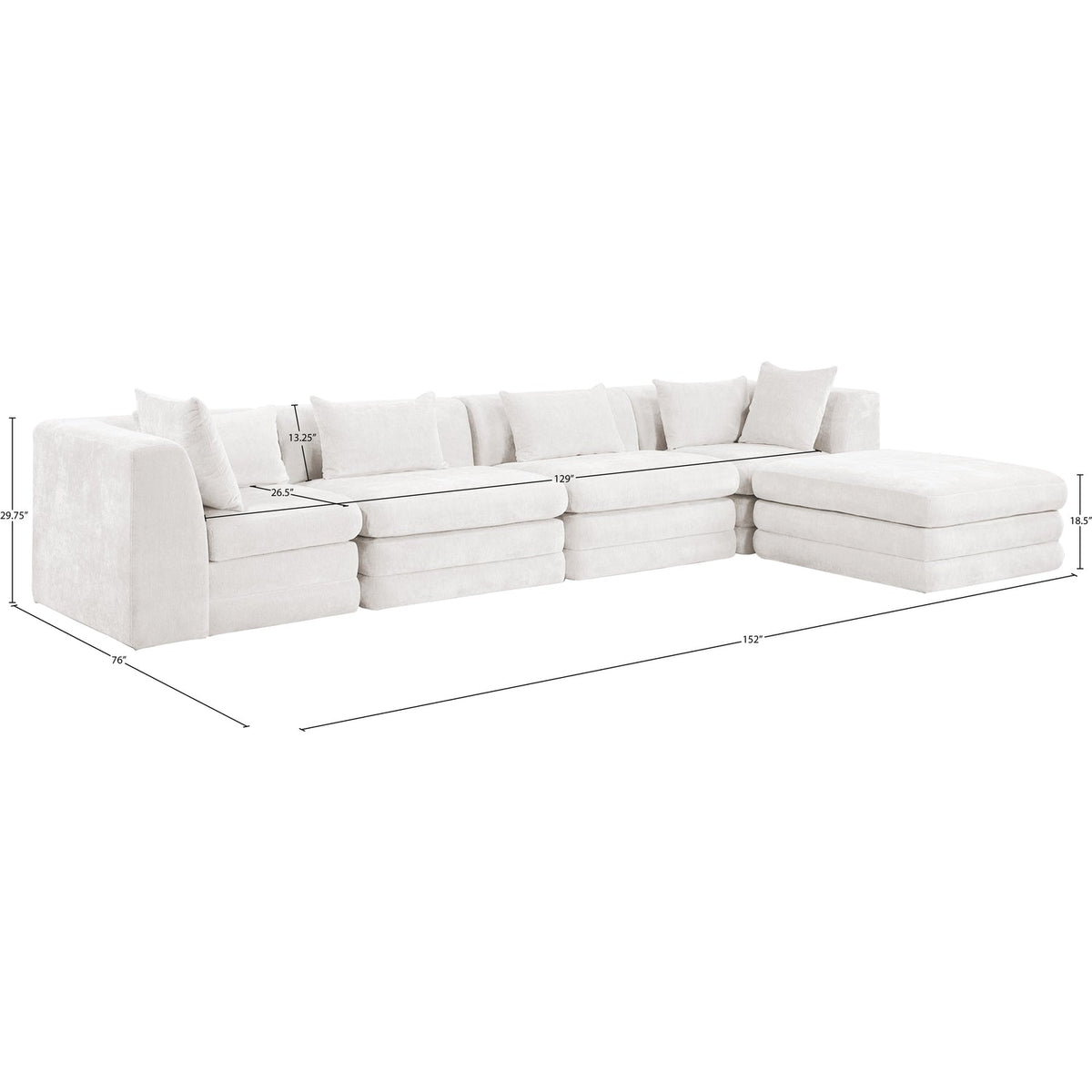 Stellar 152in Cream Chenille Fabric Upholstered 5 Piece Modular Sectional Sofa