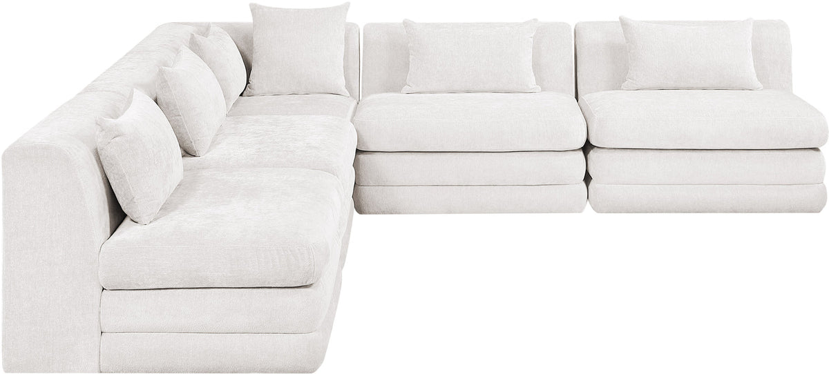 Stellar 114in Cream Chenille Fabric Upholstered 5 Piece Modular Sectional Sofa