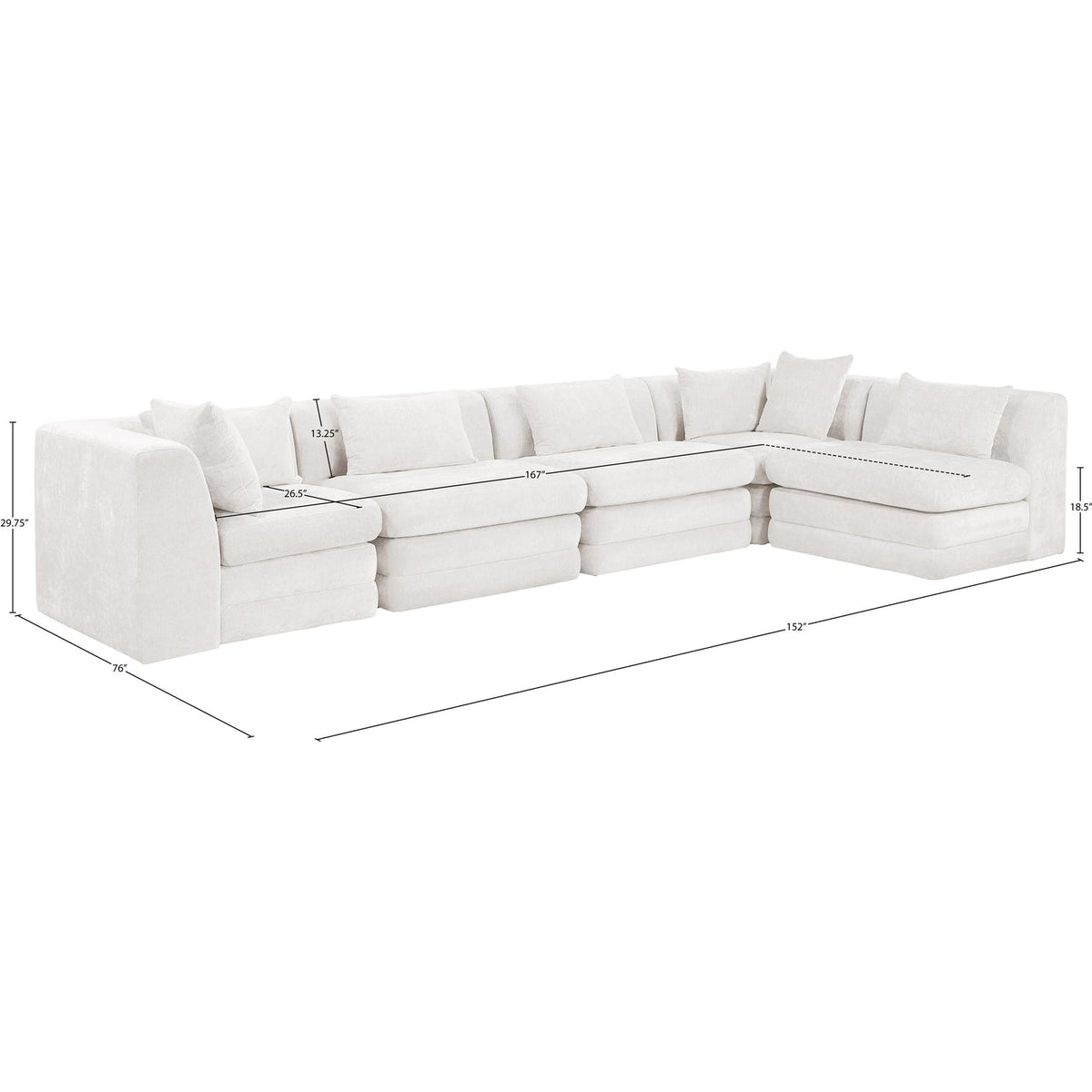 Stellar 152in Cream Chenille Fabric Upholstered 5 Piece Modular Sectional Sofa
