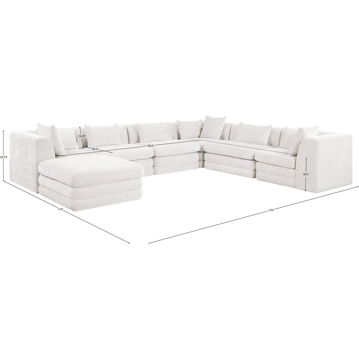 Stellar 152in Cream Chenille Fabric Upholstered 7 Piece Modular Sectional Sofa