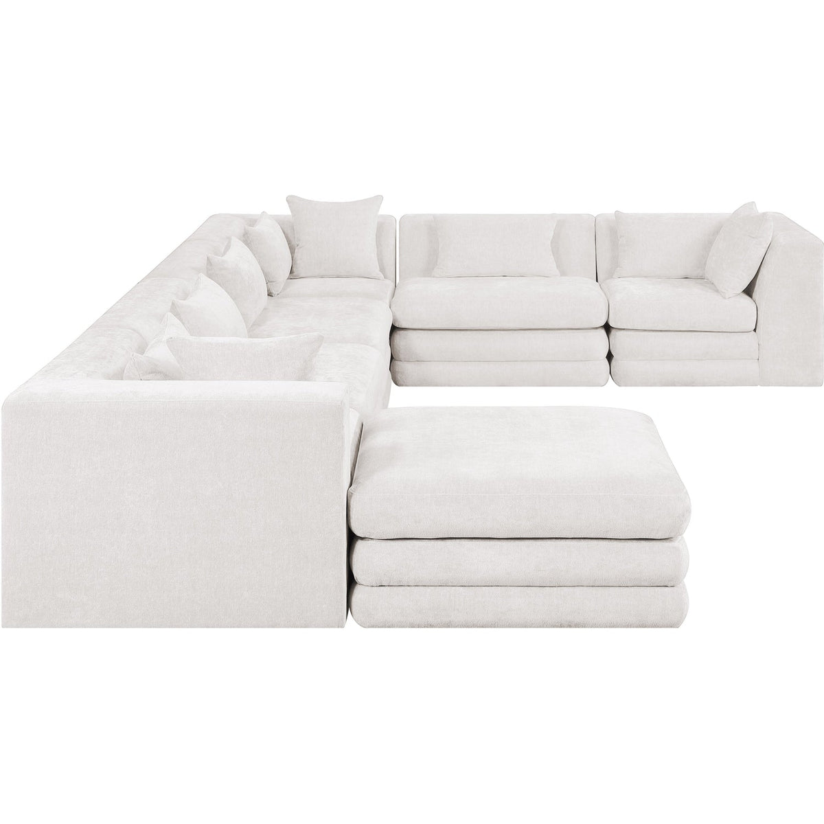 Stellar 152in Cream Chenille Fabric Upholstered 7 Piece Modular Sectional Sofa