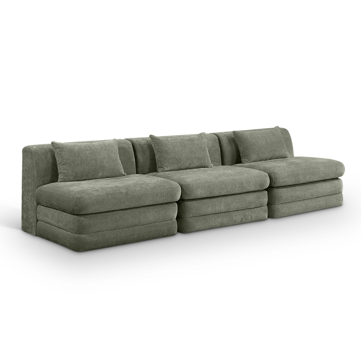 Stellar 114" Green Chenille Fabric Upholstered 3pc. Modular Sofa in green chenille, primary product view