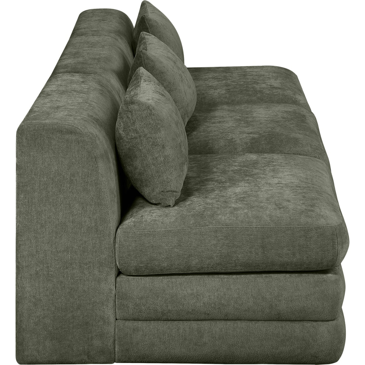 Stellar 114in Green Chenille Fabric Upholstered 3 Piece Modular Sofa