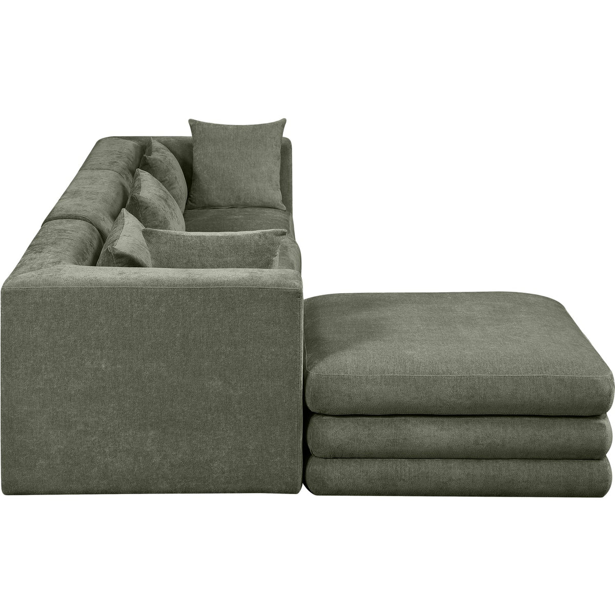 Stellar 114in Green Chenille Fabric Upholstered 4 Piece Modular Sectional Sofa