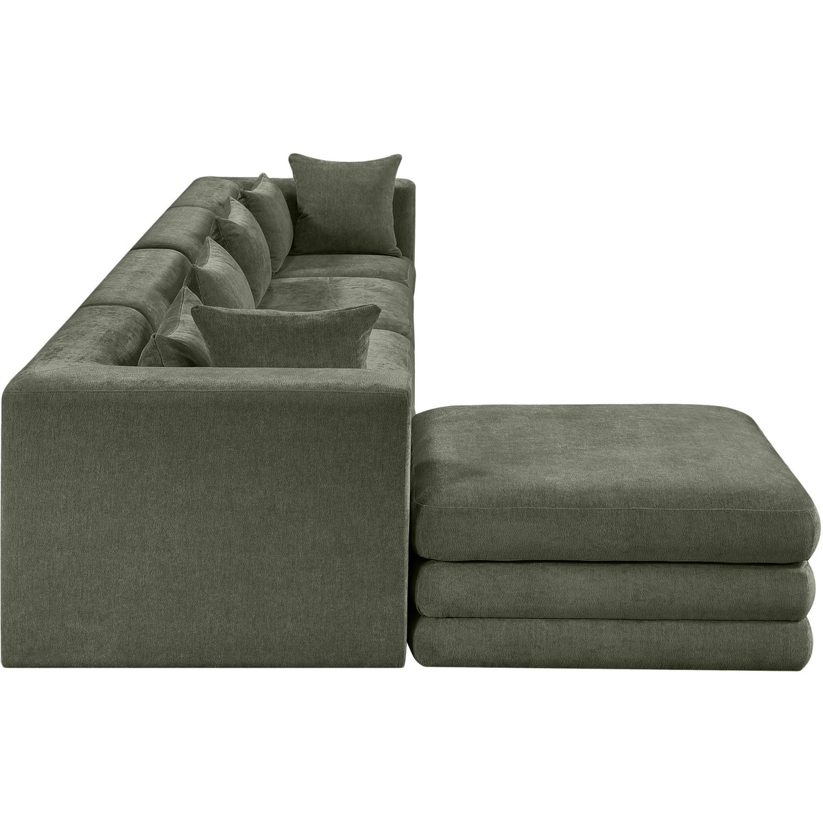 Stellar 152in Green Chenille Fabric Upholstered 5 Piece Modular Sectional Sofa