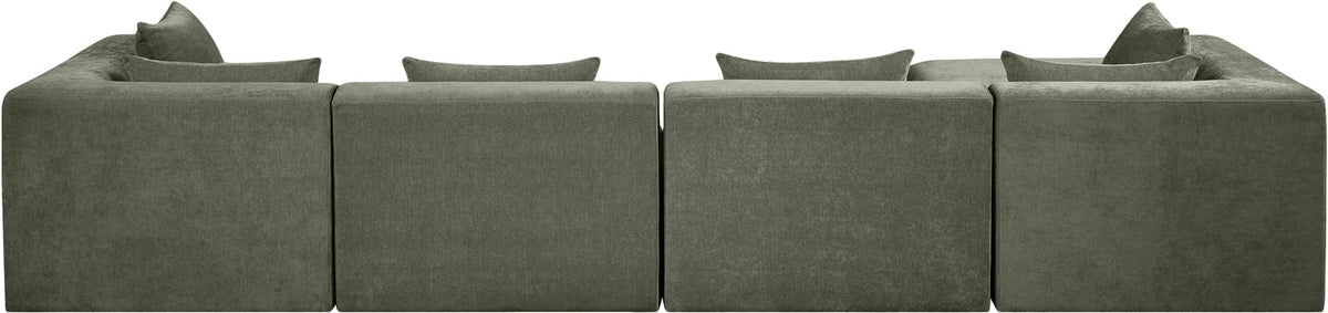 Stellar 152in Green Chenille Fabric Upholstered 5 Piece Modular Sectional Sofa