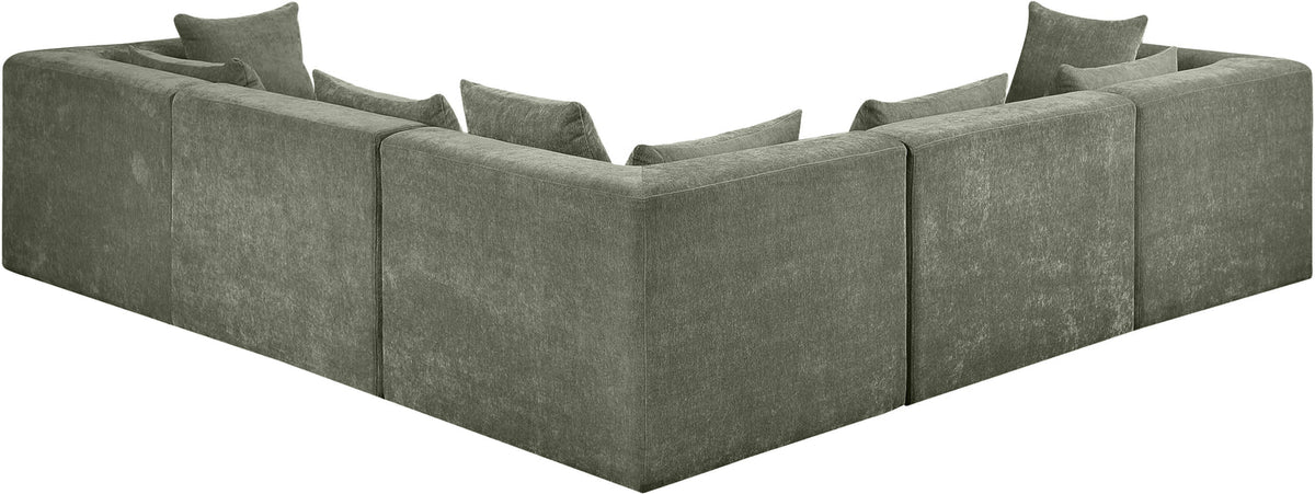 Stellar 114in Green Chenille Fabric Upholstered 5 Piece Modular Sectional Sofa