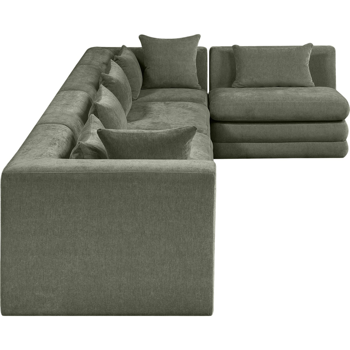 Stellar 152in Green Chenille Fabric Upholstered 5 Piece Modular Sectional Sofa