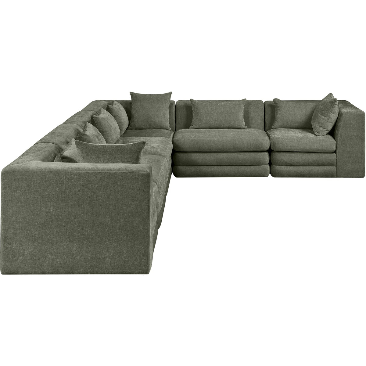 Stellar 152in Green Chenille Fabric Upholstered 6 Piece Modular Sectional Sofa