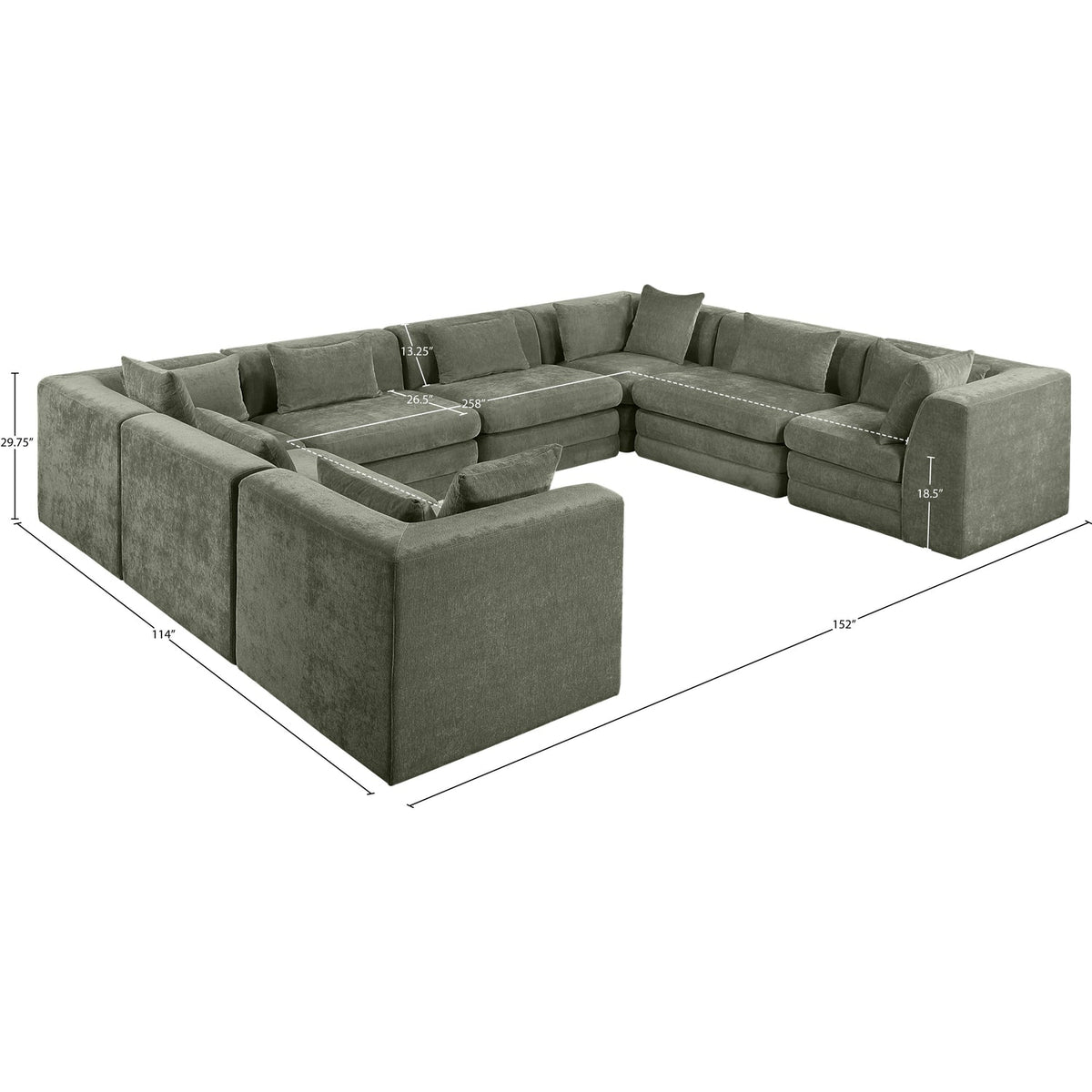 Stellar 152in Green Chenille Fabric Upholstered 8 Piece Modular Sectional Sofa