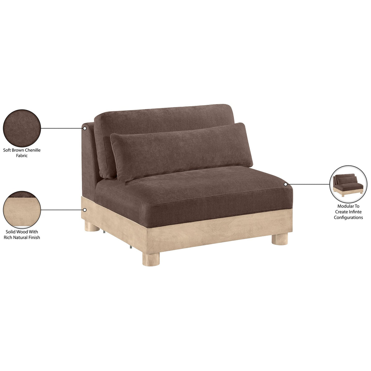 Turin Brown Chenille Fabric Upholstered Modular Armless Chair